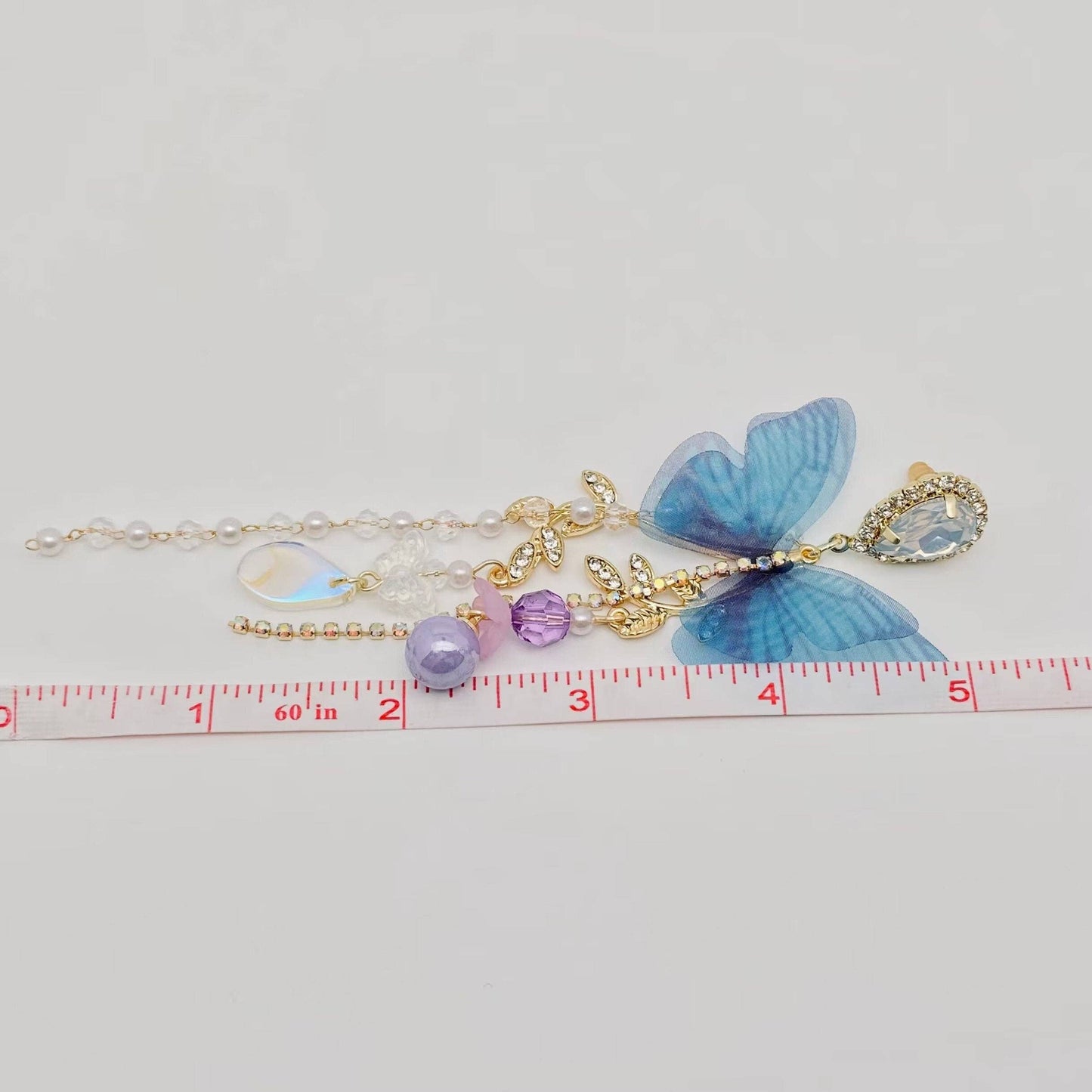 Blue Butterfly Pearl Tassel Earrings
