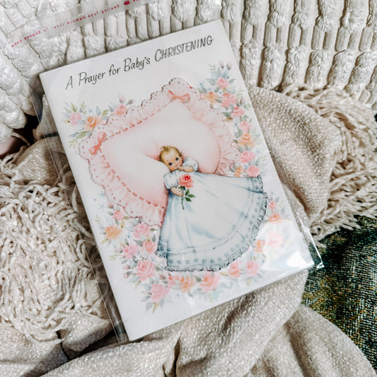 Vintage Baby Christening Prayer Card
