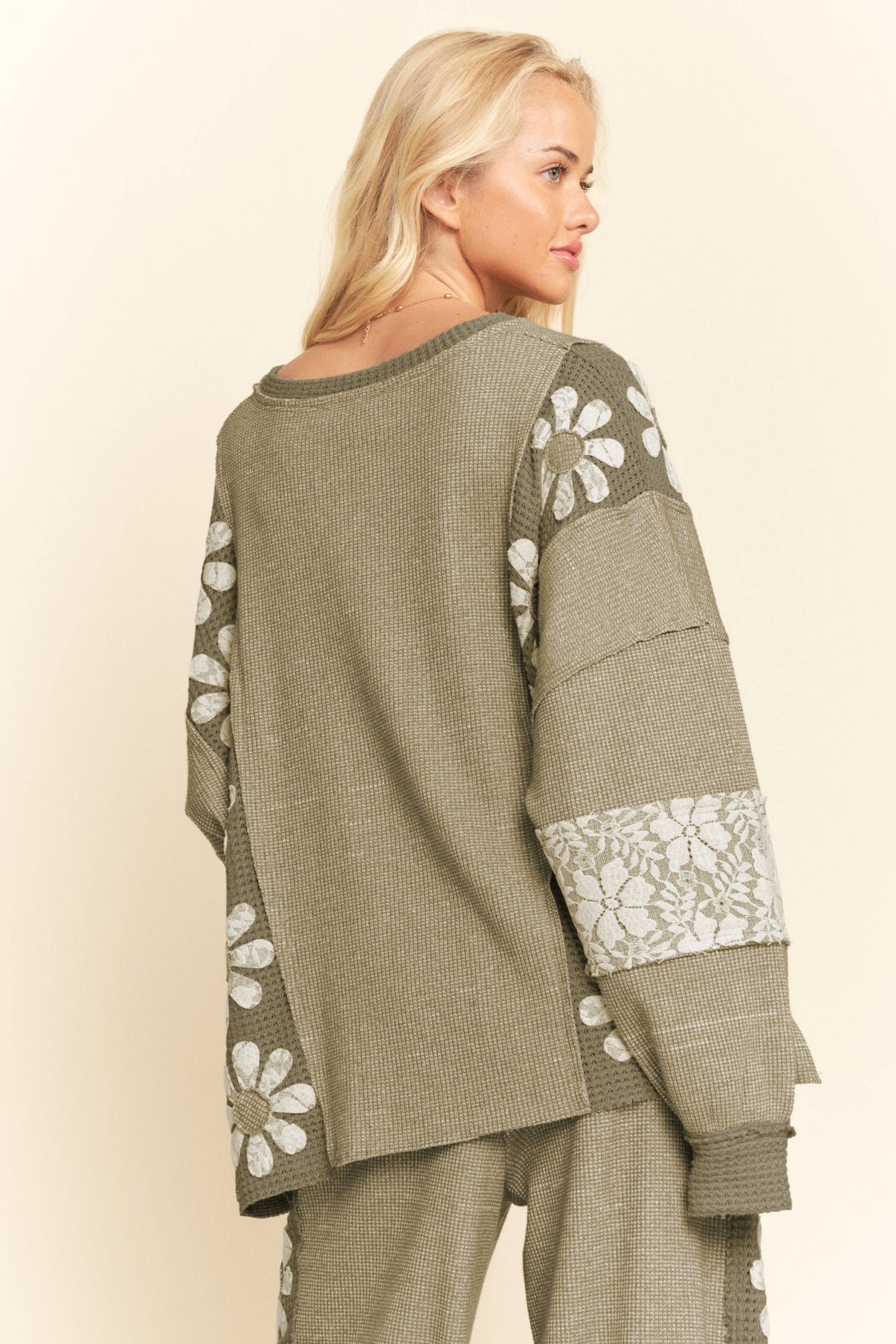 Olive Daisy Lace Waffle Knit Top