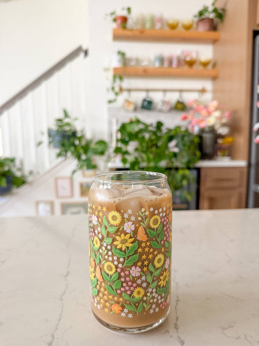 16oz Sunflower Glass Tumbler Set