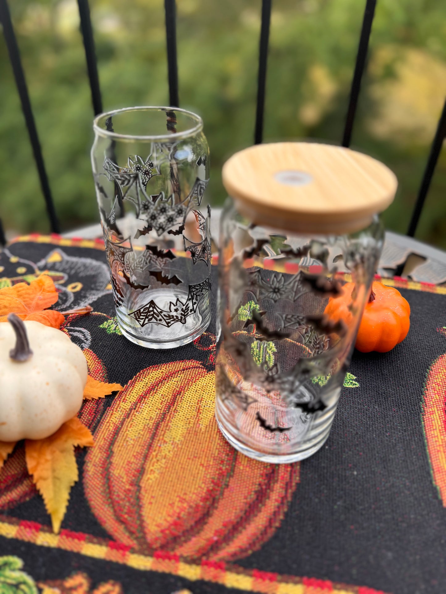 Bats Iced Coffee Glass with bamboo lid 20 oz