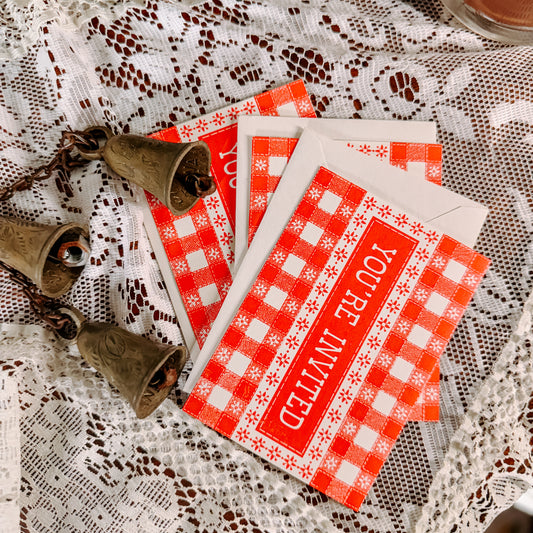 Vintage Gingham “You’re Invited” Card Set (Set of 3)