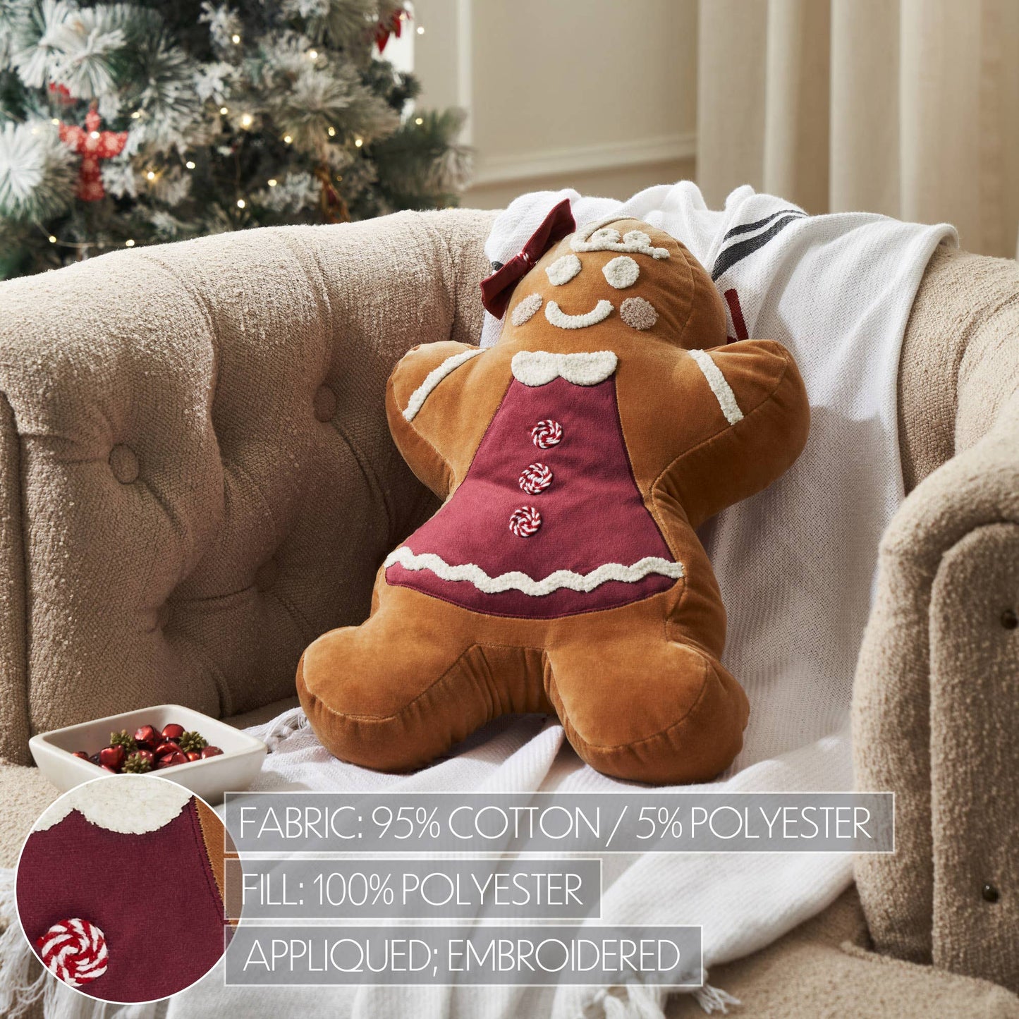 Mrs. Gingerbread Appliqued Pillow