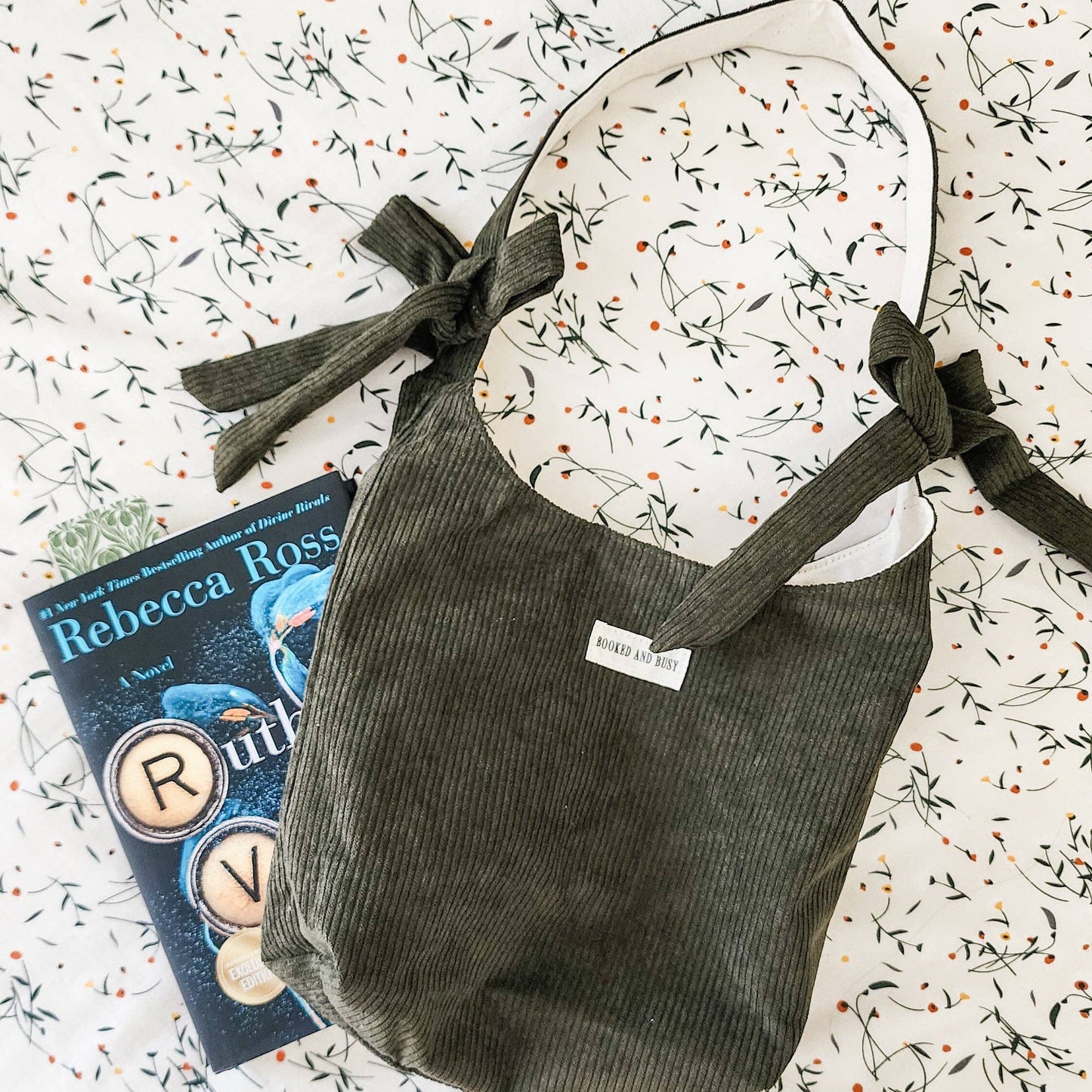 Booked and Busy Corduroy Bow Tote Bag