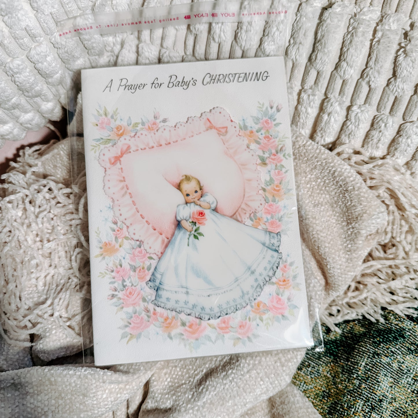 Vintage Baby Christening Prayer Card