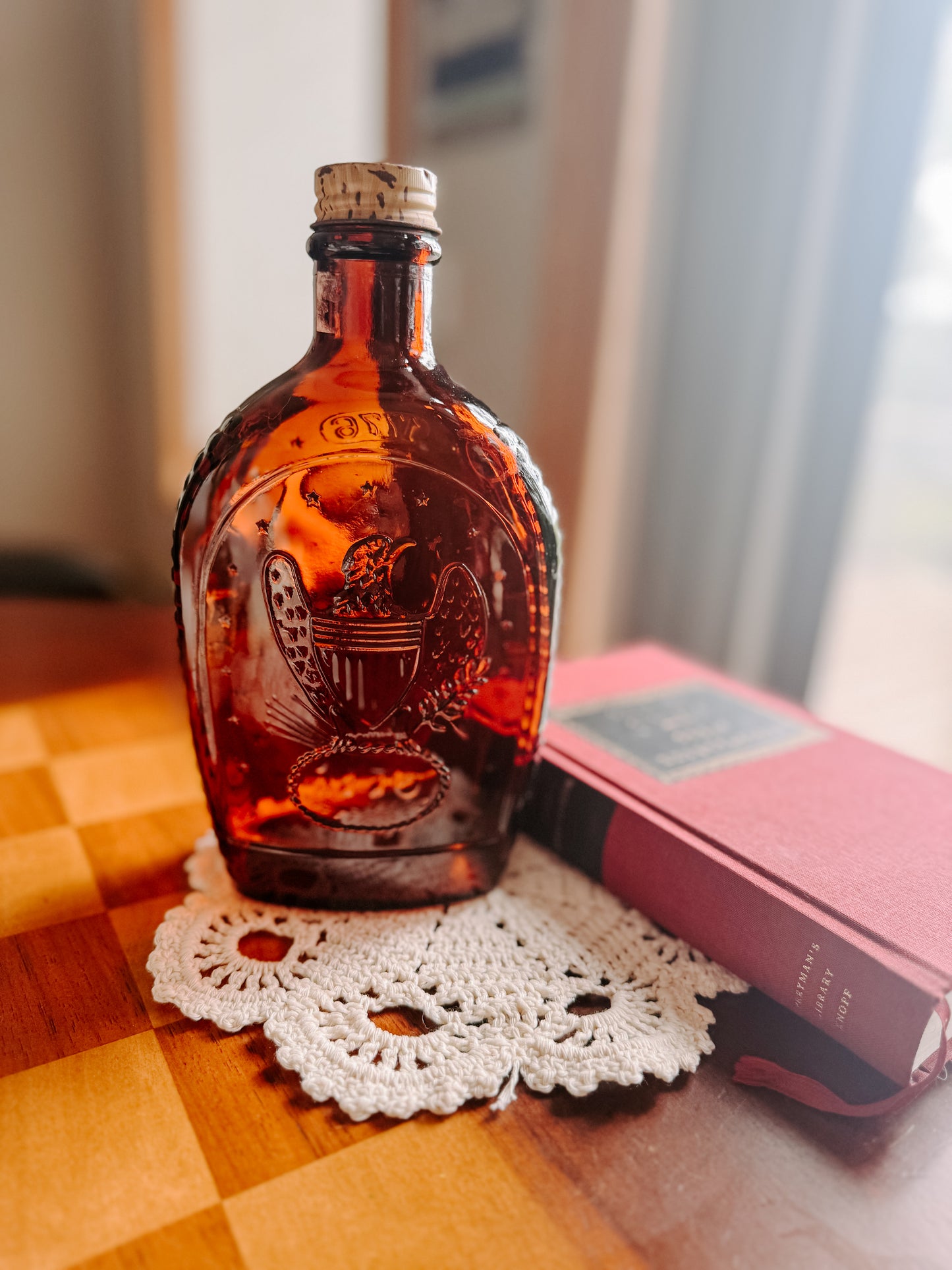 Amber Glass Syrup Bottle, 1976 Bicentennial Style