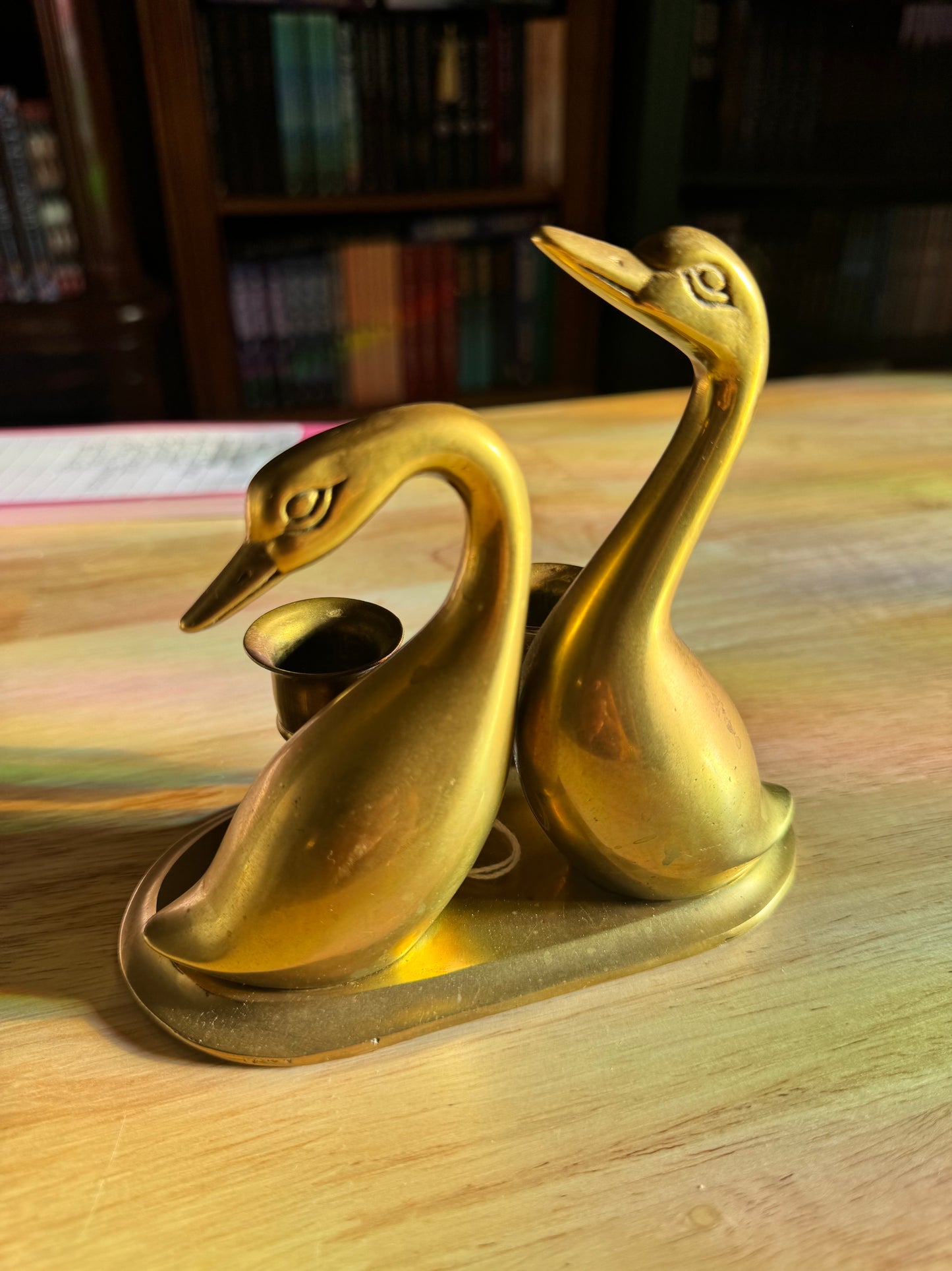 Vintage Brass Swan Candle Holder Pair