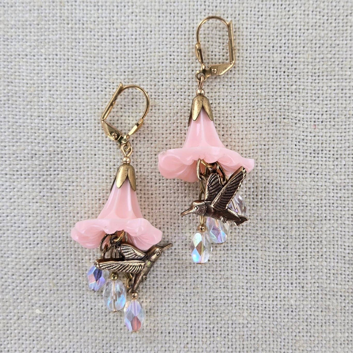 Vintage Hummingbird Flower Earrings