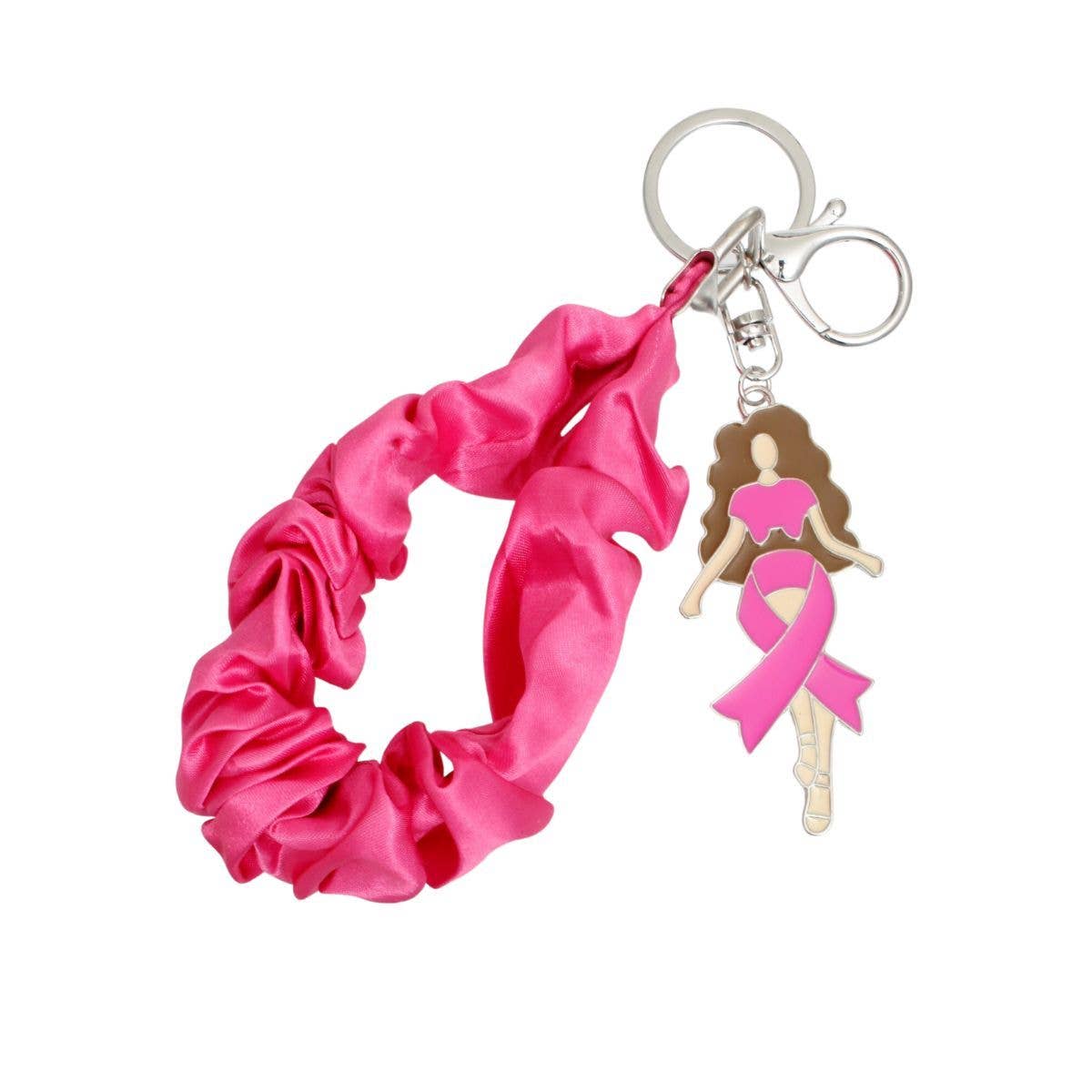 Breast Cancer Awareness Pink Ribbon Woman Wristlet Keychain