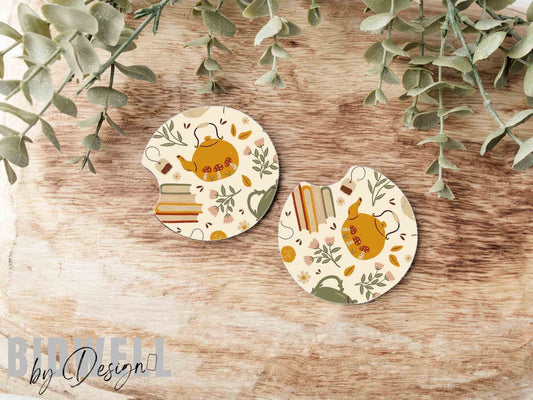 Cozy Autumn Tea & Books Car Coaster Set PREORDER