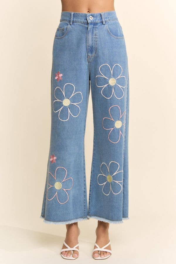 Meadow Bloom Embroidered Denim Jeans
