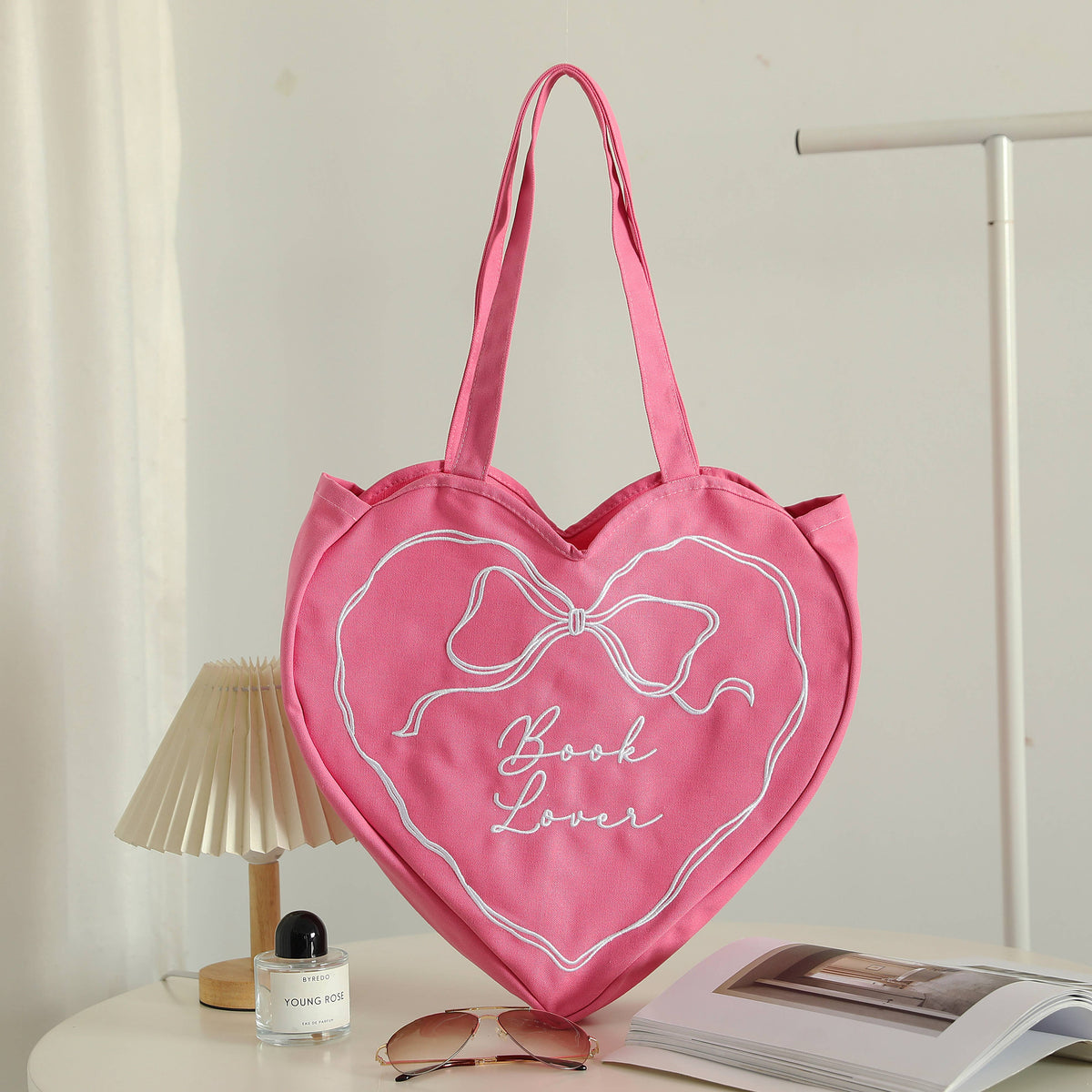 Book Lover Heart Embroidered Tote Bag