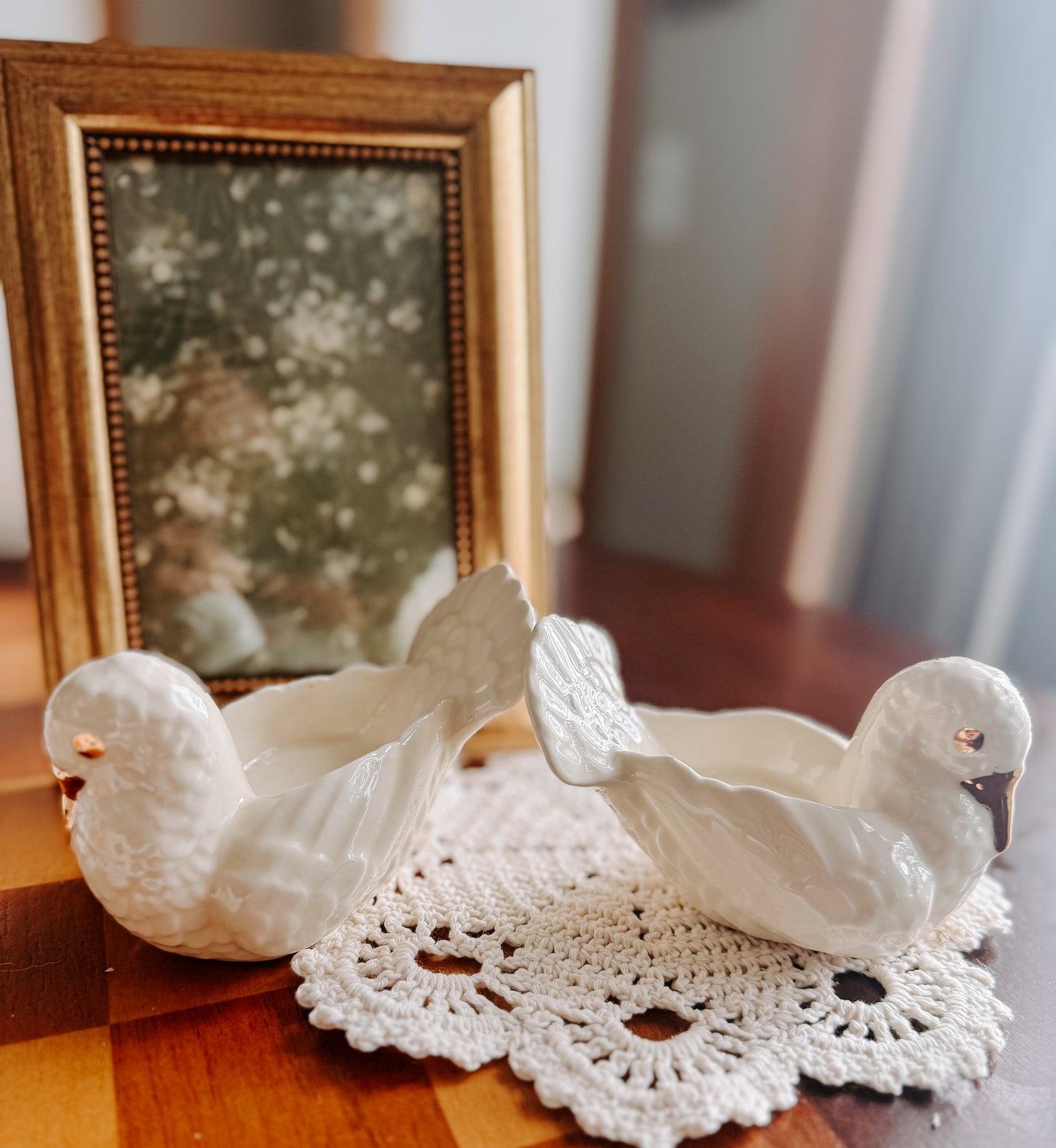 Pair of Porcelain Dove Planters, Vintage Mid-Century Style