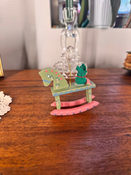 Vintage wooden rocking horse ornament