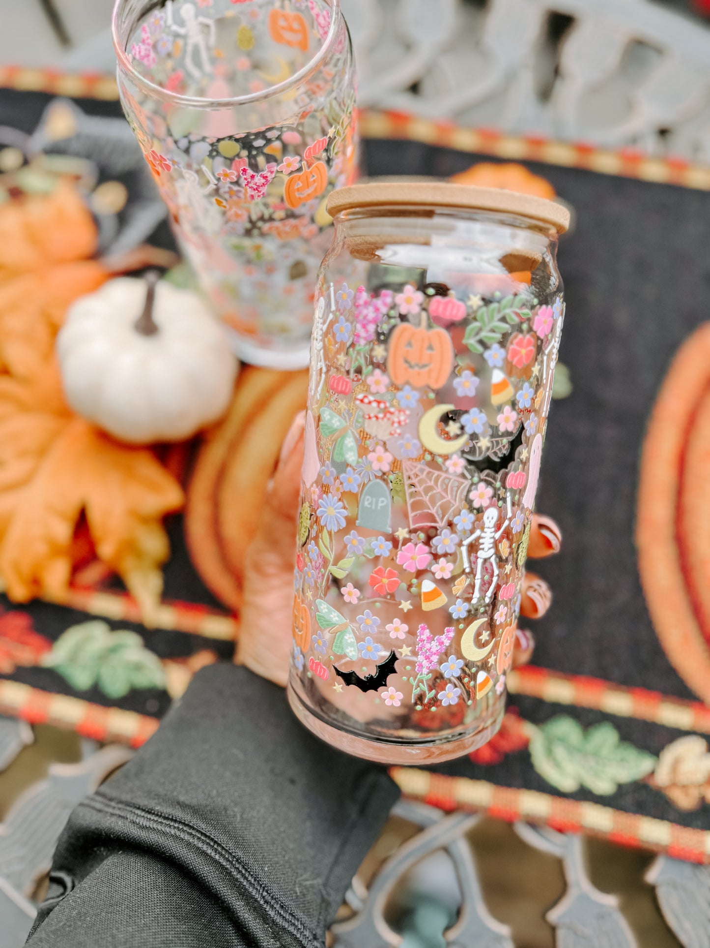 Colorful Halloween Glass with bamboo lid 20 oz
