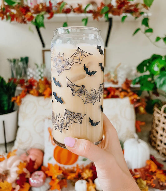 Bats Iced Coffee Glass with bamboo lid 20 oz