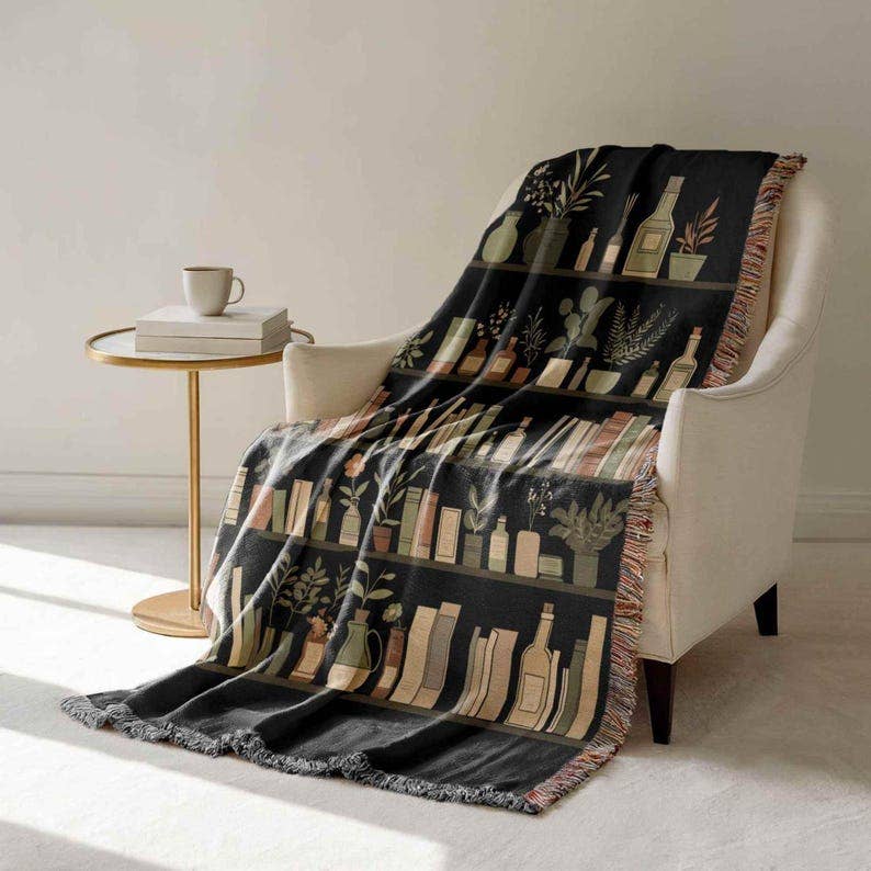 Librariancore Bookshelf Woven Throw Blanket