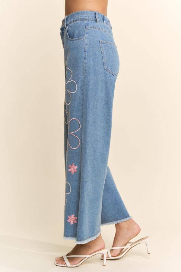 Meadow Bloom Embroidered Denim Jeans