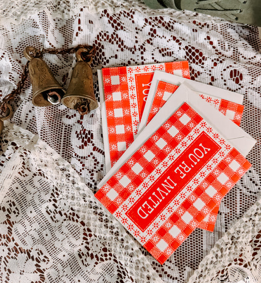 Vintage Gingham “You’re Invited” Card Set (Set of 3)