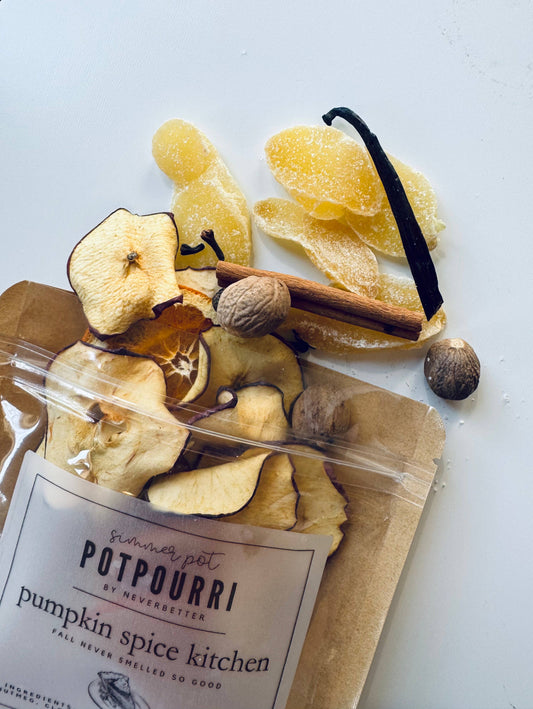 Pumpkin spice potpourri with dried fruits and spices on a white background
Simmer pot holidays with love Meena 