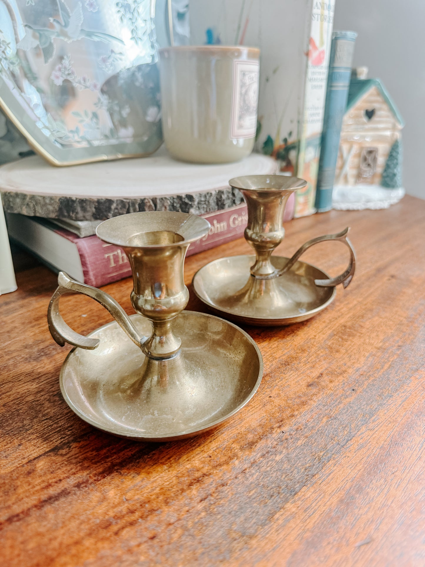 Vintage Brass Chamberstick Candle Holders — Set of Two