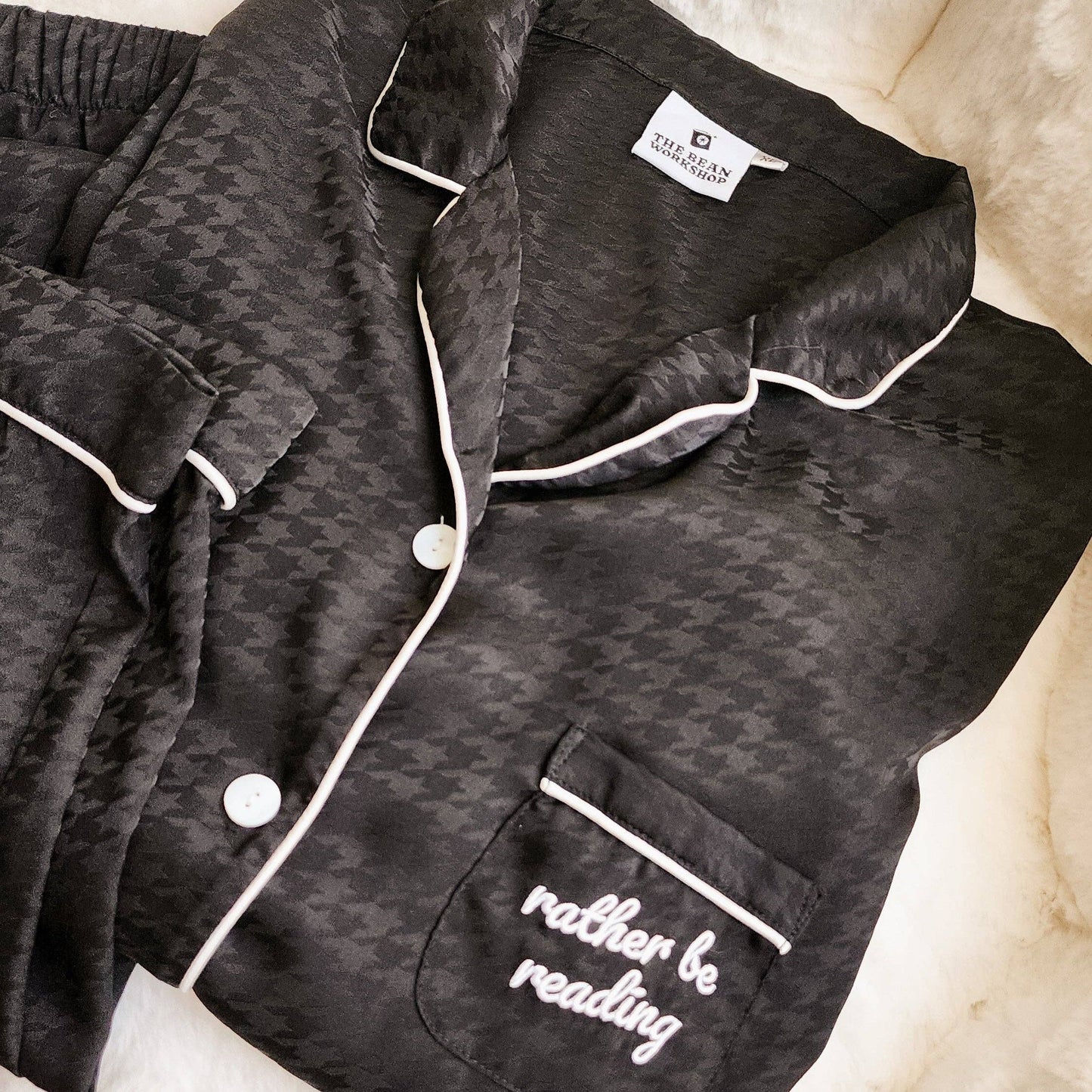 Rather Be Reading Satin Houndstooth Pajama Set