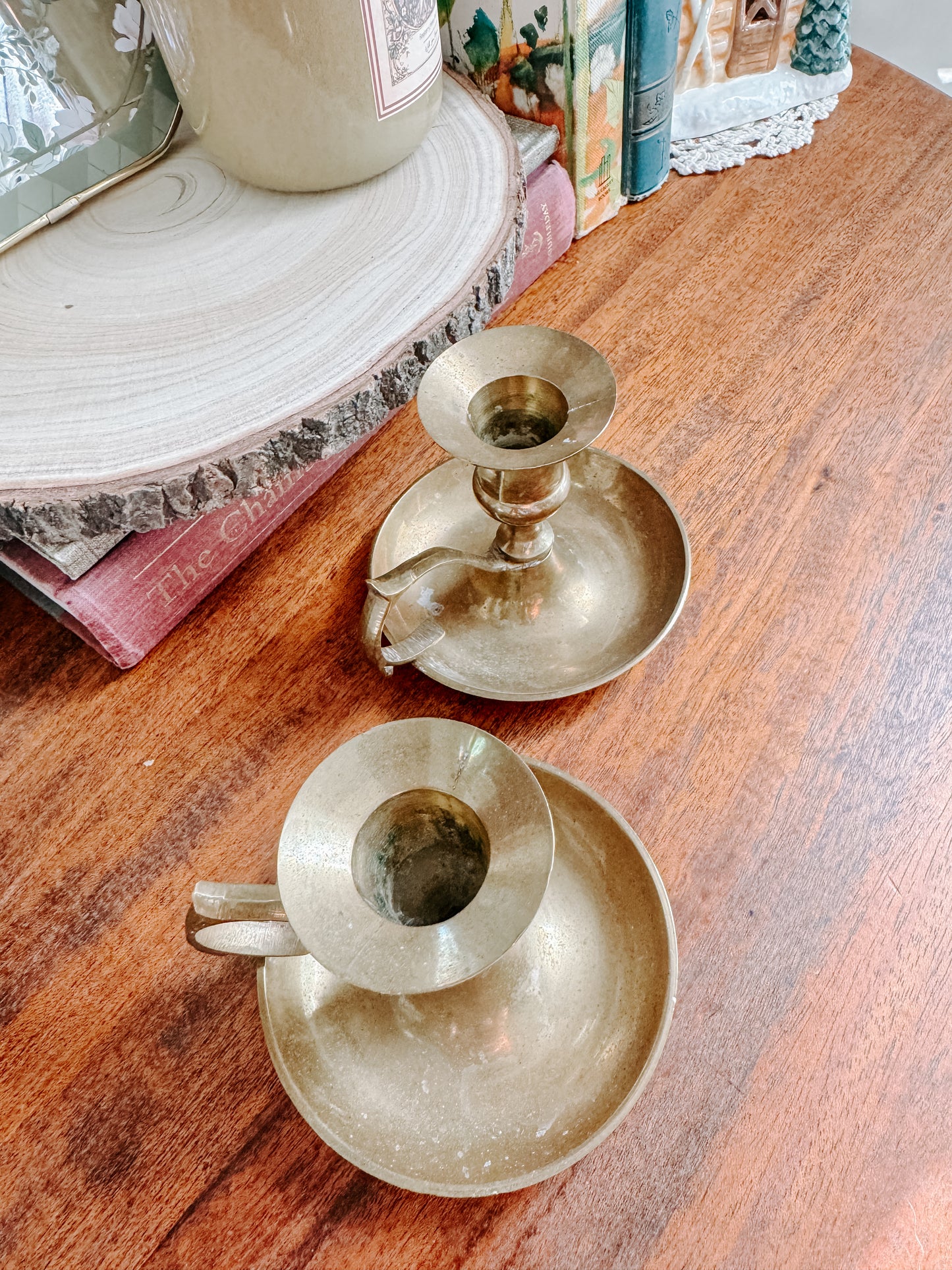 Vintage Brass Chamberstick Candle Holders — Set of Two