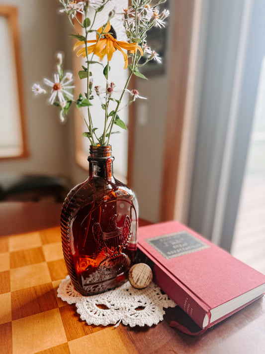 Amber Glass Syrup Bottle, 1976 Bicentennial Style