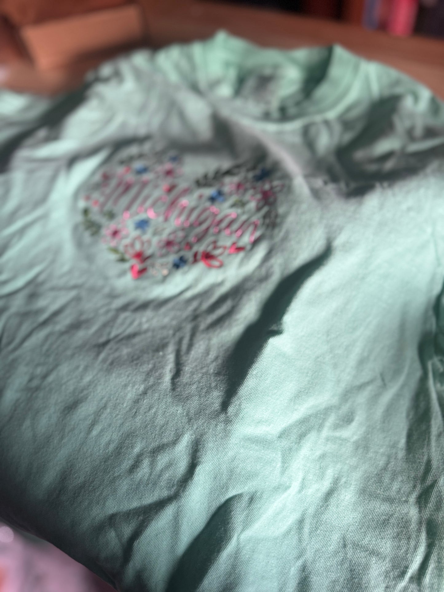 Michigan Floral Heart Embroidered Comfort Colors Tee