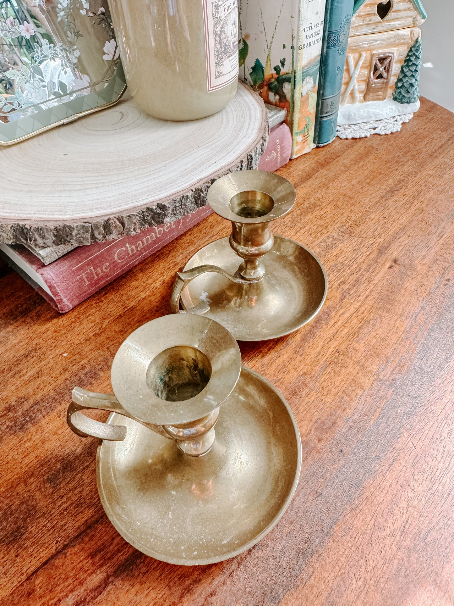 Vintage Brass Chamberstick Candle Holders — Set of Two