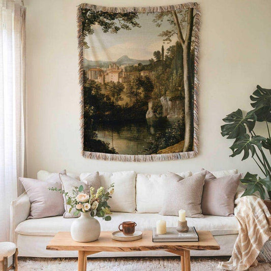 Verdure Cottage Landscape Woven Throw Blanket