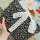 Black Floral Padded Book Sleeve with Lace Ribbon