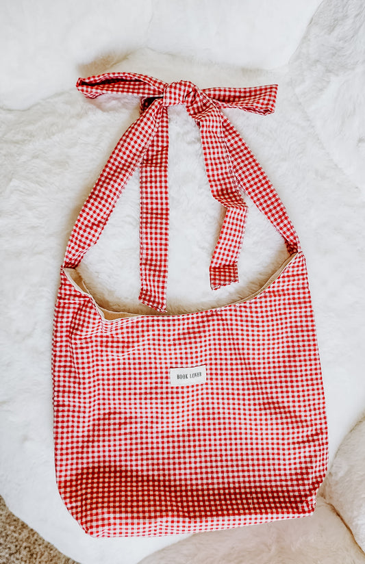 Gingham Book Lover Tote 📚❤️