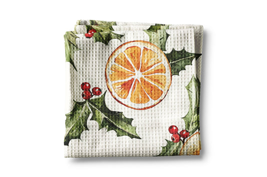 Christmas Orange Berry Mistletoe Tea Towel