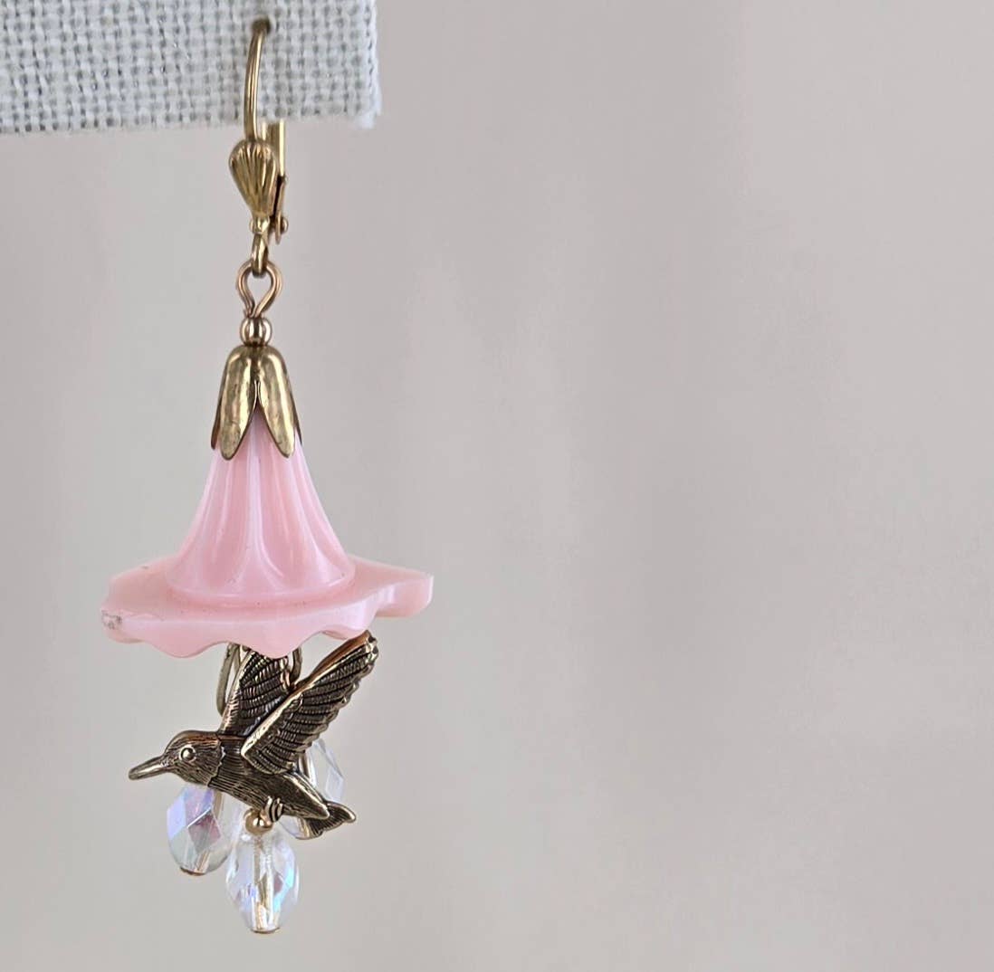 Vintage Hummingbird Flower Earrings
