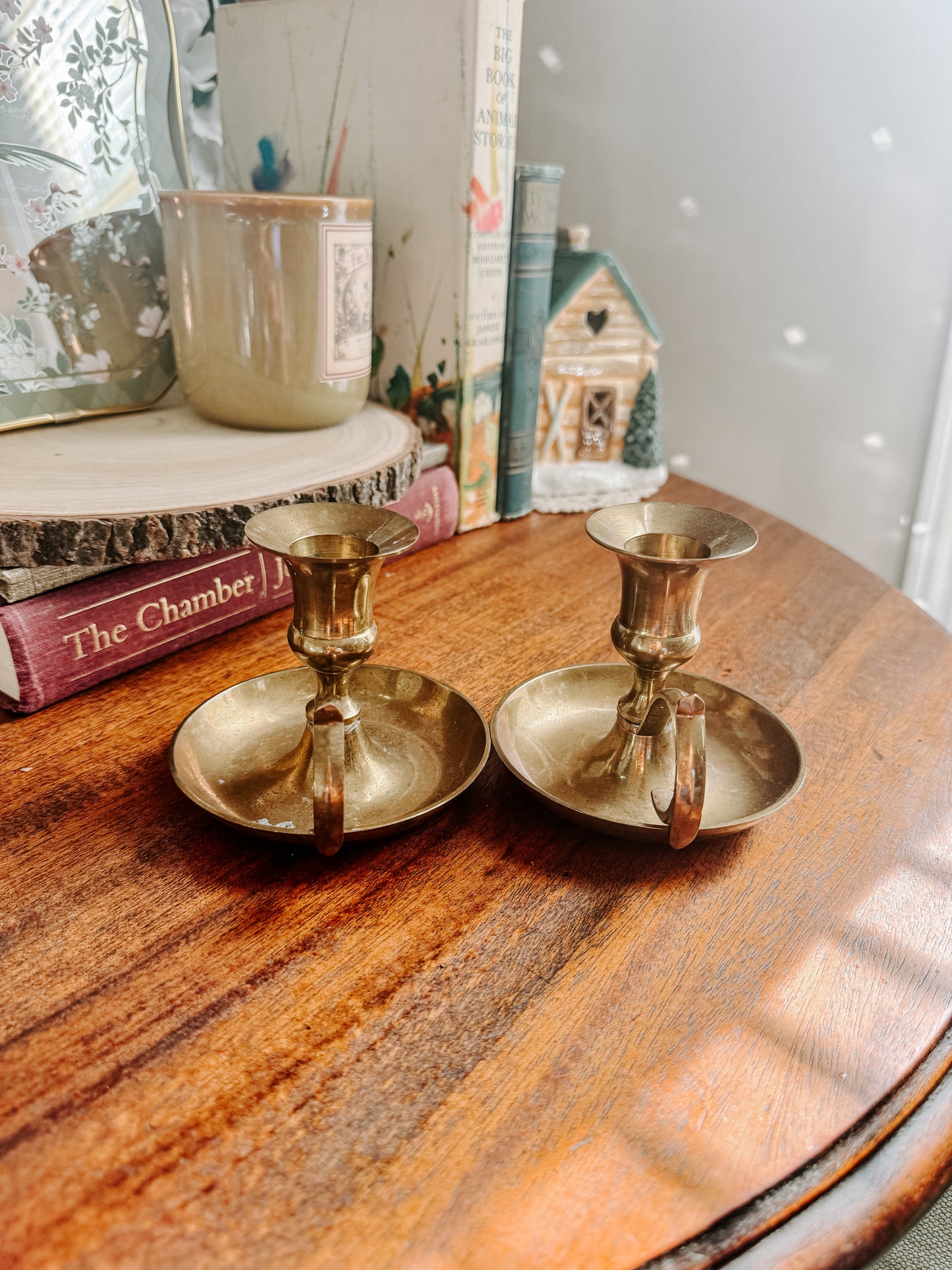 Vintage Brass Chamberstick Candle Holders — Set of Two