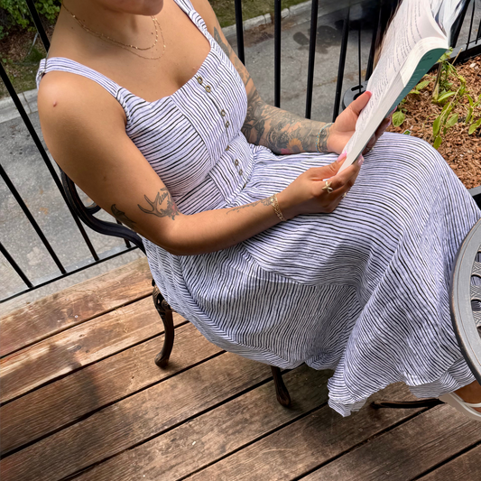 The Willow Dress – Pinstripe Linen