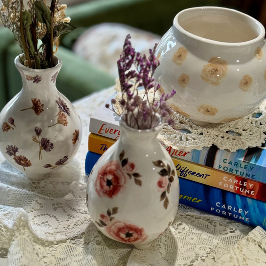 Floral Footed Mini Vase Trio