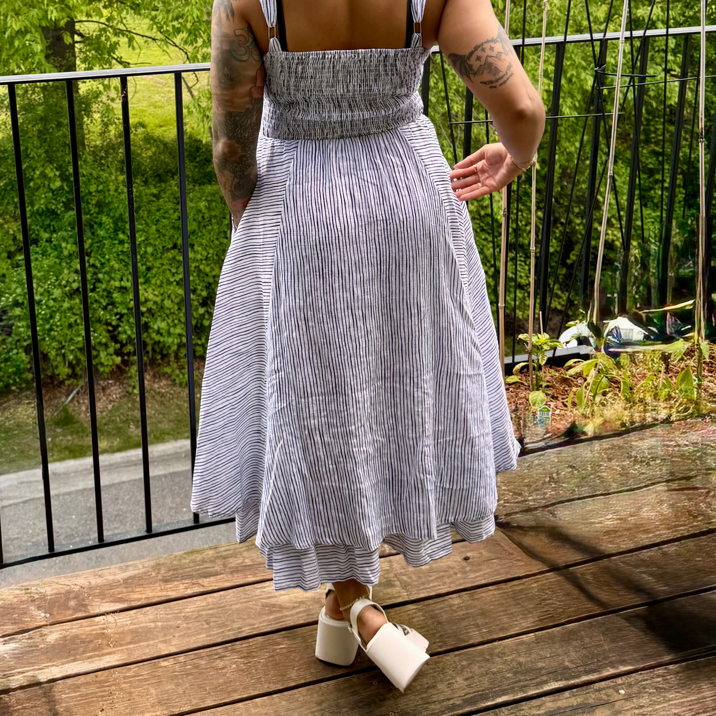 The Willow Dress – Pinstripe Linen