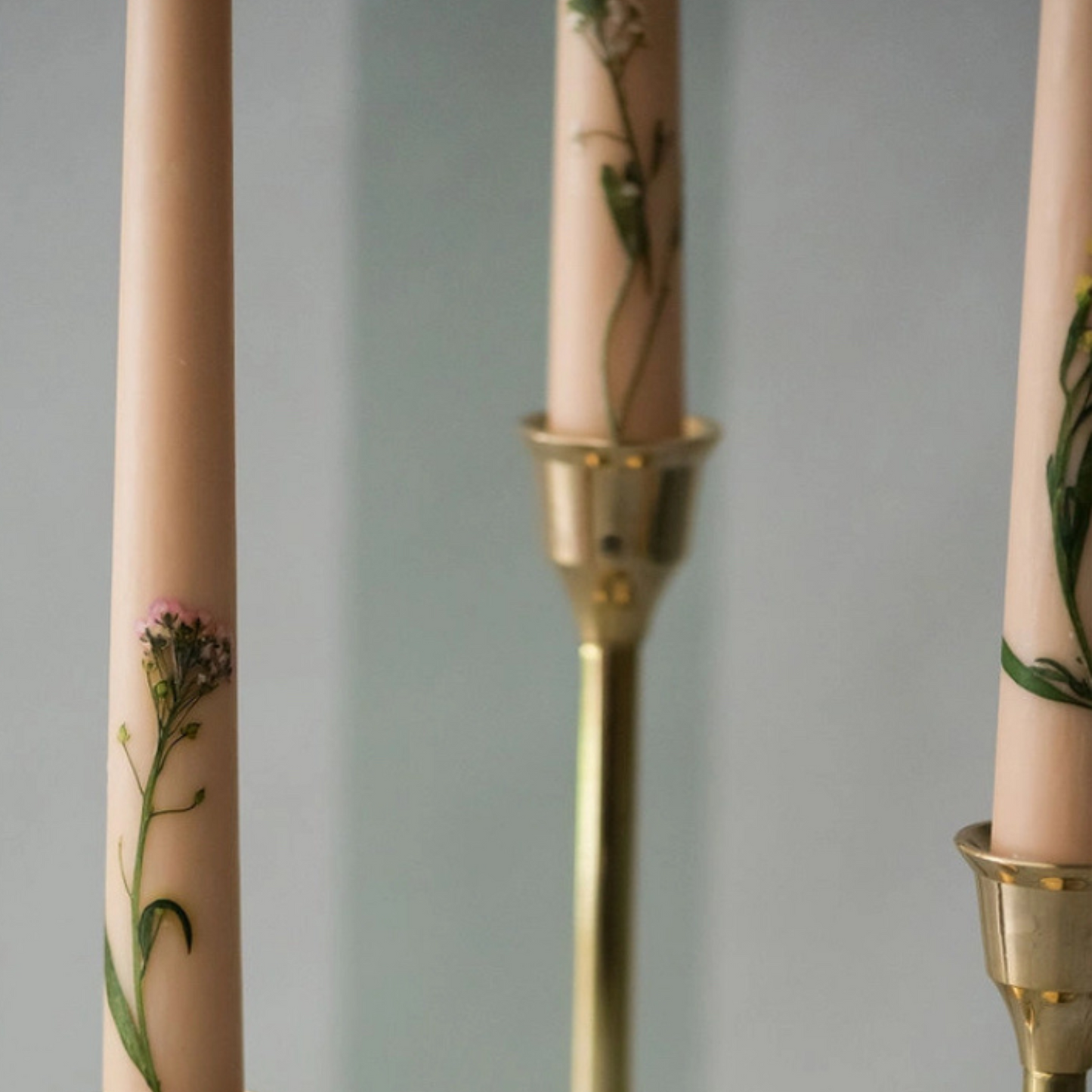 Pressed Wildflower Tapers – Soft Blush (Set of 3)