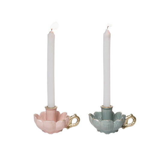 Bloom Handle Taper Holder Set (Blush + Sage blue)
