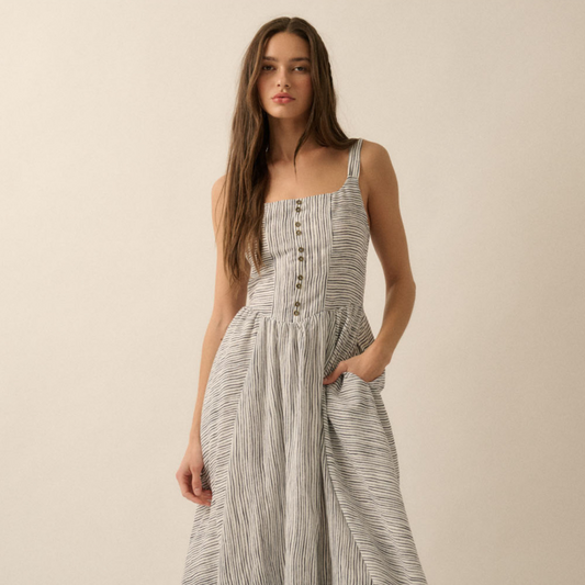 The Willow Dress – Pinstripe Linen