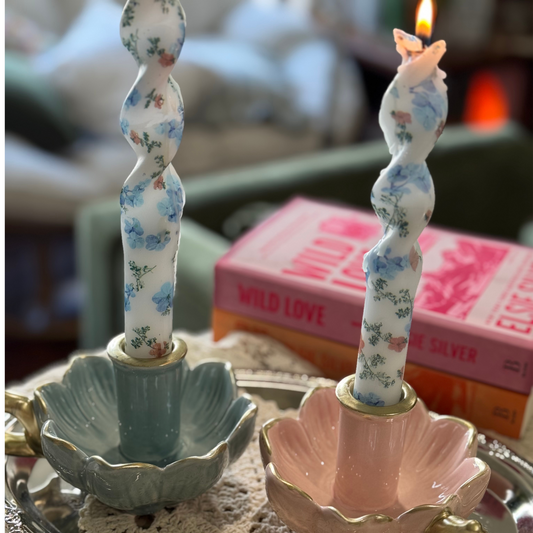 Bloom Handle Taper Holder Set (Blush + Sage blue)