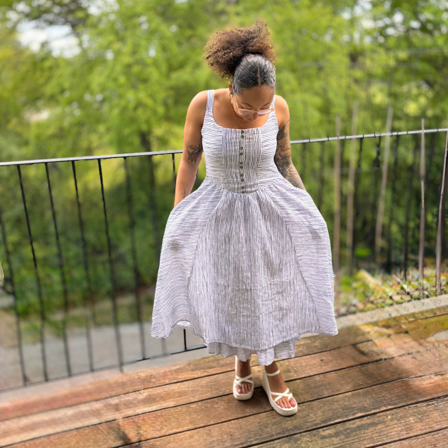 The Willow Dress – Pinstripe Linen