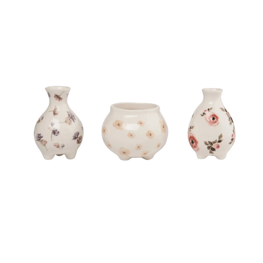 Floral Footed Mini Vase Trio