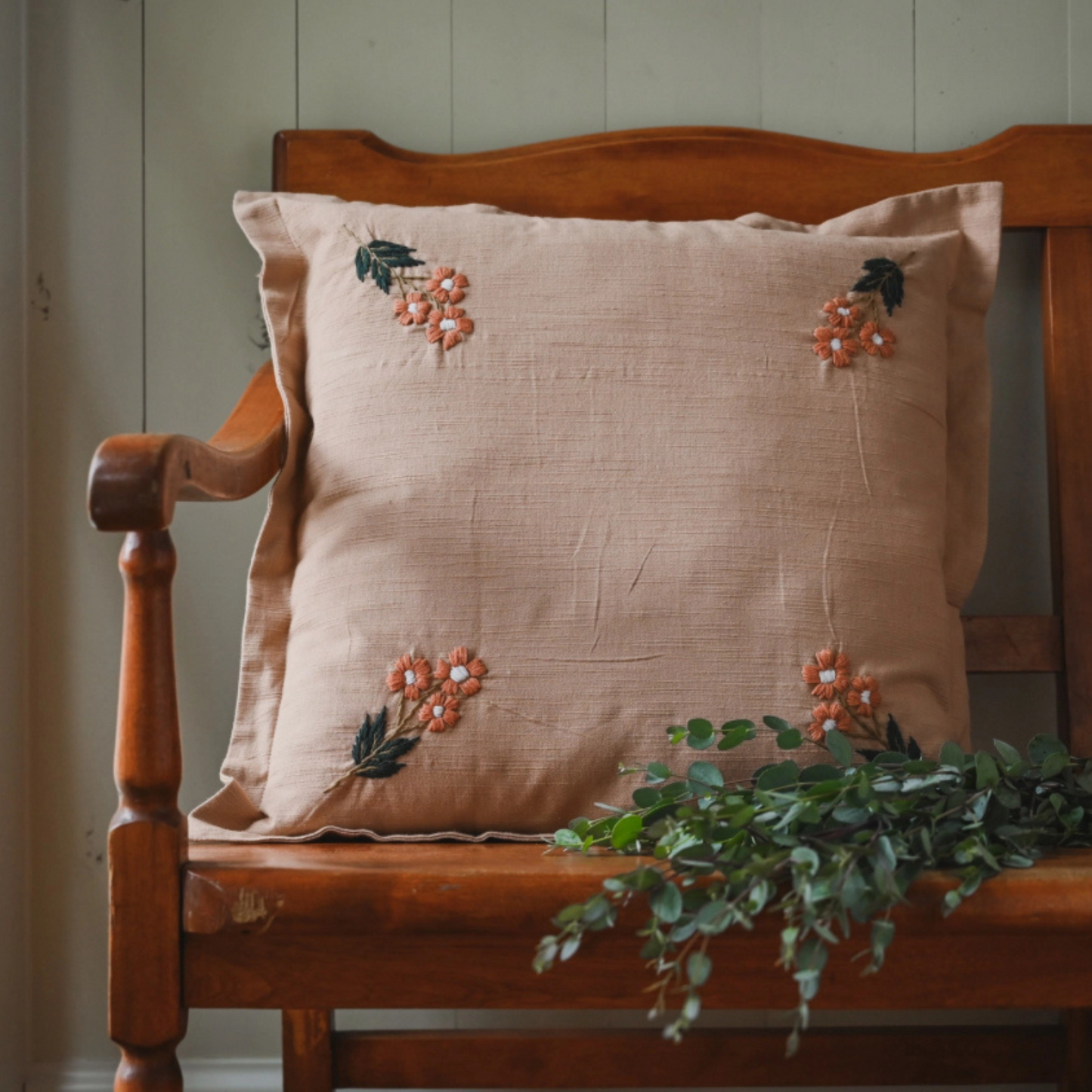 Wildflower Embroidered Pillow – Terracotta Blush
