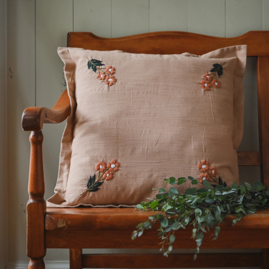 Wildflower Embroidered Pillow – Terracotta Blush