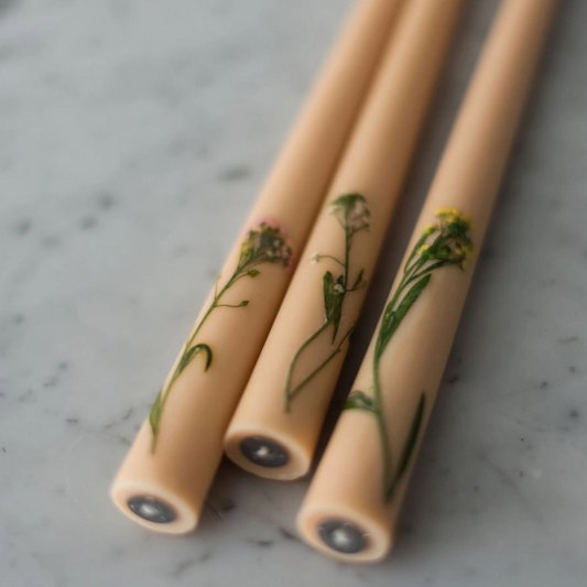 Pressed Wildflower Tapers – Soft Blush (Set of 3)