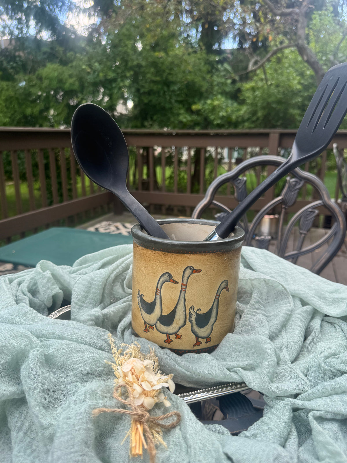 Vintage Roseville Goose Crock | Cottage Kitchen Utensil Holder