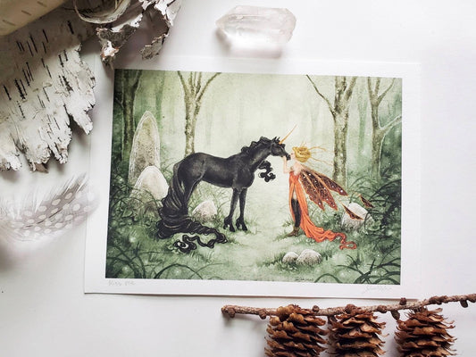 Kiss Me Fairy & Unicorn Art Print
